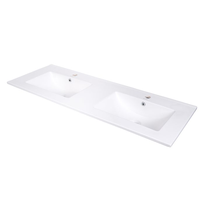 Lavamanos Firenze Doble Poceta De Sobreponer En Porcelana Blanco 121.5x47x19 Cm.