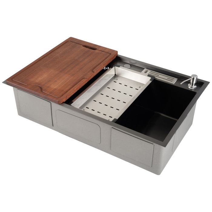 Lavaplatos De Sobreponer Bracciano Grafito En Acero304 80x50x21.4 Cm