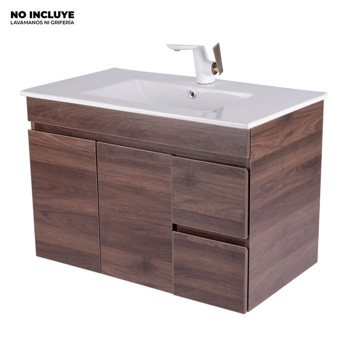 Mueble De Baño Vicenso Chocolate Cajones Derechos Poceta Centro 79.5x45.5 Cm.