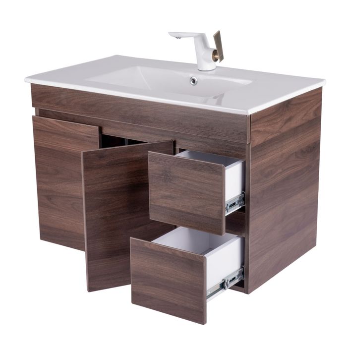 Mueble De Baño Vicenso Chocolate Cajones Derechos Poceta Centro 79.5x45.5 Cm.
