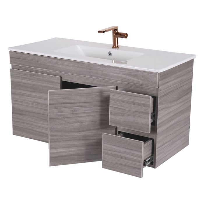 Mueble De Baño Vicenso Gris Cajones Derechos Poceta Centro 100x46 Cm.