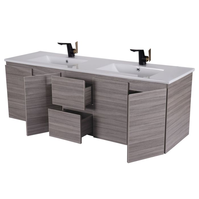 Mueble De Baño Abadia Gris Doble Poceta 150x46 Cm.