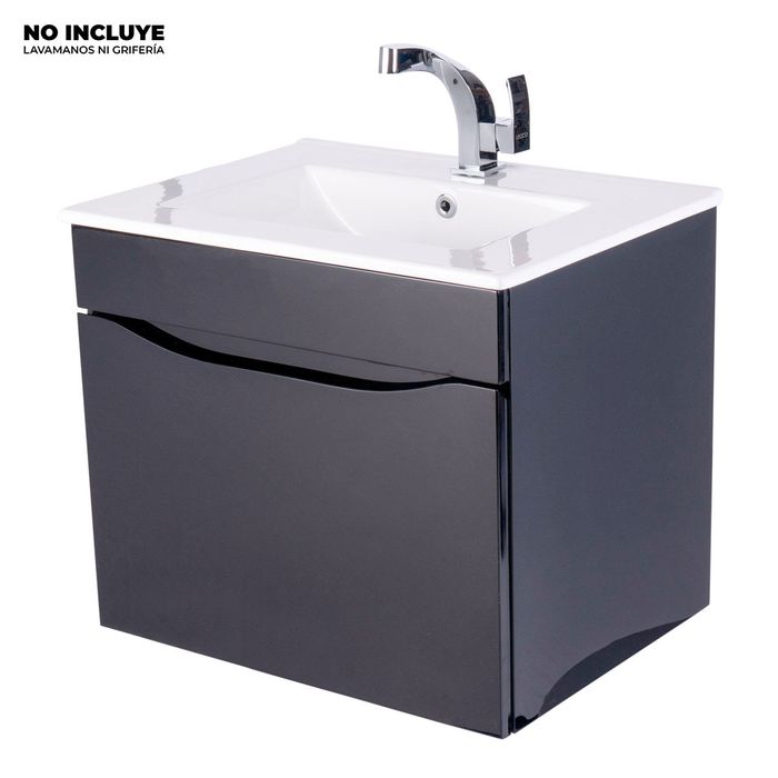 Mueble Ario Negro Con Cajón Interno Poceta Centro 59.5x45.5 Cm.