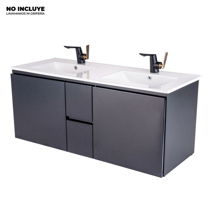 Mueble De Baño Luna Negro Doble Poceta 119.5x45.5 Cm.