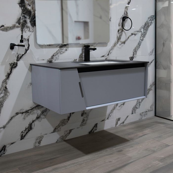 Mueble Novara Grey/black Painting Con Placa Lavamanos 100x56x36
