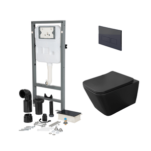 Sanitario Suspendido Magnus Negro Mate Incluye Tanque y Boton Doble Descarga