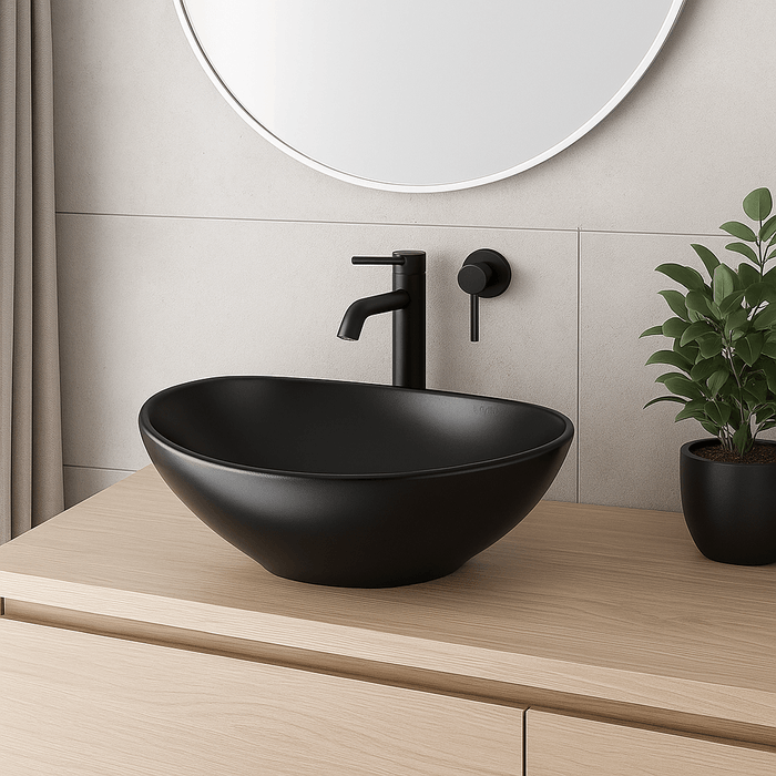 Lavamanos Vessel Ikaria Oval Negro Mate 40.5 x 33 x 14.9 Cm.