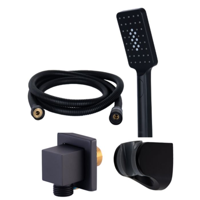 Kit Teleducha Con Manguerta Soporte y Alimentador Negro