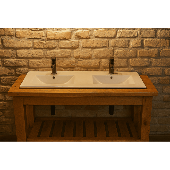 Lavamanos Firenze Doble Poceta De Sobreponer En Porcelana Blanco 121.5x47x19 Cm.