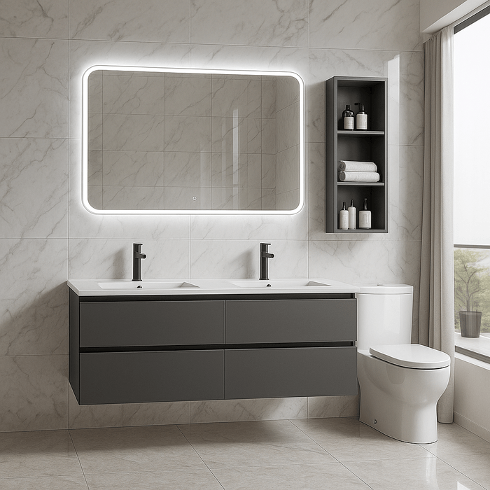 Lavamanos Firenze Doble Poceta De Sobreponer En Porcelana Blanco 152.3x46.5x19 Cm.