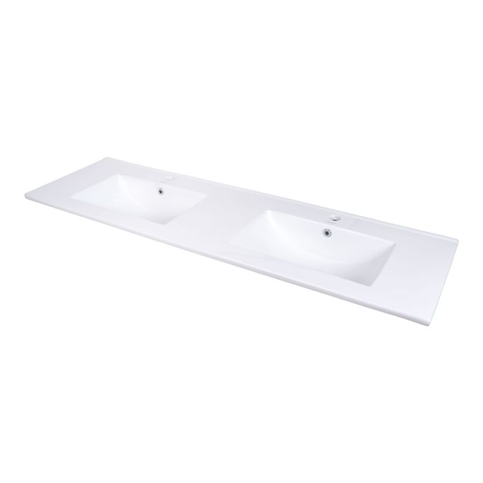 Lavamanos Firenze Doble Poceta De Sobreponer En Porcelana Blanco 152.3x46.5x19 Cm.
