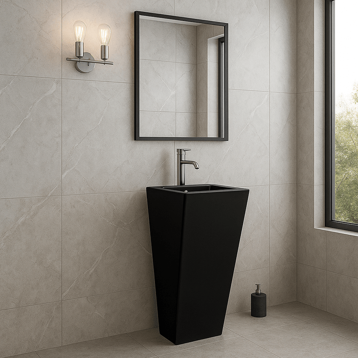 Lavamanos En Porcelana Abruzzo Negro Mate 50x44.5x84 Cm