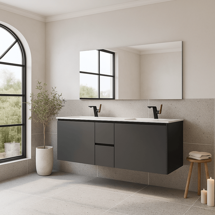 Mueble De Baño Luna Negro Doble Poceta 119.5x45.5 Cm.
