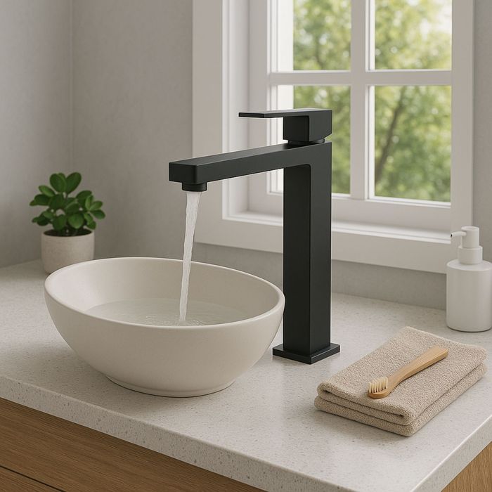 Grifería Para Lavamanos Kuadrat Alta Negro