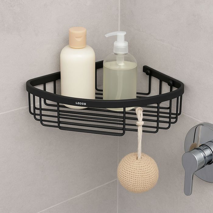 Canastilla De Ducha Esquinera Negra De 26x20x5 Cm