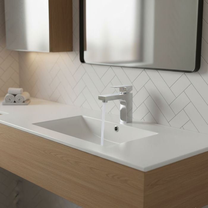 Lavamanos Firenze Poceta Centro De Sobreponer En Porcelana Blanco 121.5x47x19 Cm.