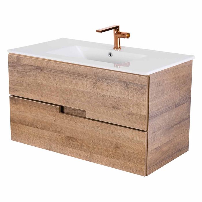 Mueble Madecor Amaro Roble Claro Con Placa Lavamanos 90 x 45.5 Cm