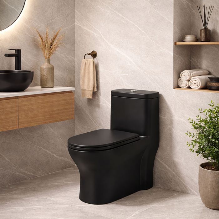 Sanitario One-piece Bellagio Negro Mate Descarga 1000 Gramos Con Anillo De Cera Conex 1/2